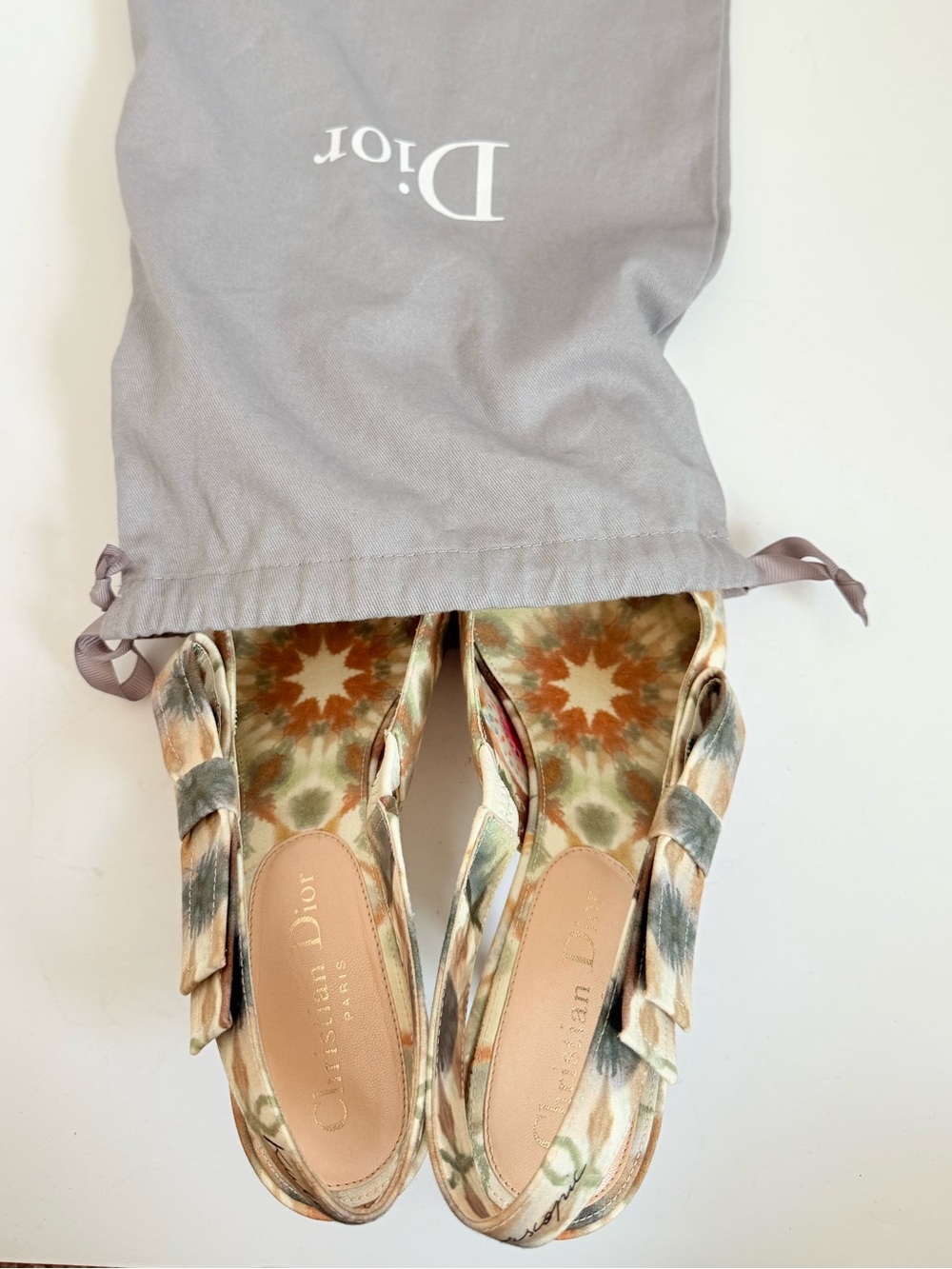 Christian Dior Kaliediorscope Slingback Pumps 37 Multicolor Bow Kitten Heels - Picture 12 of 12